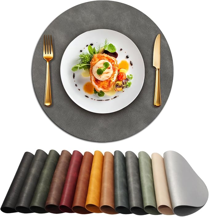 UnivoColors Placemats Round Faux Leather Placemats Set of 6-Waterproof-Wipe by UnivoColors