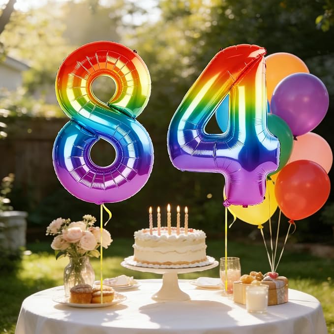 40 Inch Number 84 Balloons for 84th Birthday Party Decorations, 0-100 Rainbow - Image 3