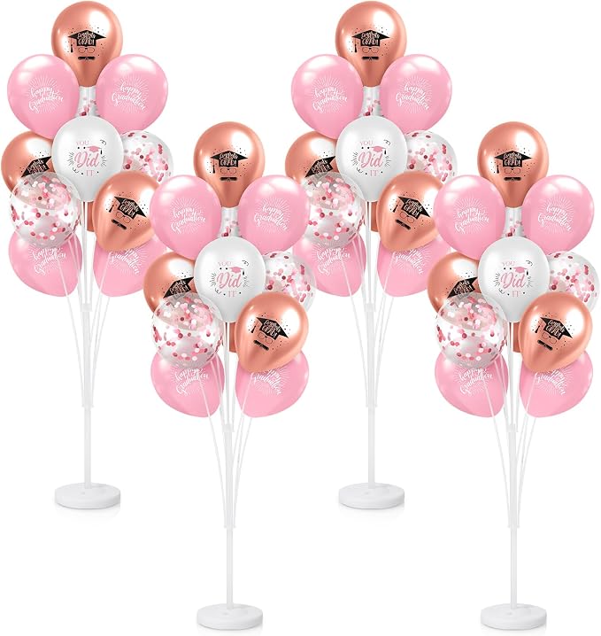 Kasyat 4 Set Pink and Rose Gold Graduation Balloons Stand High 53 Inch Class of by Kasyat