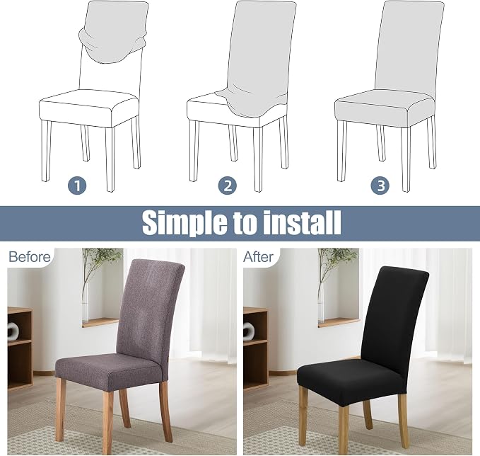 Dining Chair Covers, Stretch Seat Covers, Washable Furniture Protector | 6 Pack - Image 4
