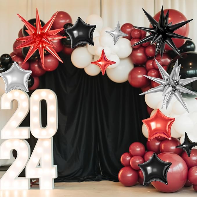 Red Black Silver Star Balloons, 22/18/10 Inch Foil Balloons, Four-Pointed - Image 4