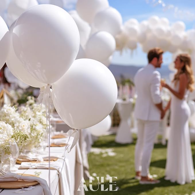 AULE 50Pcs Latex 12 Inch White Latex Balloons | Helium Happy Birthday - Image 2