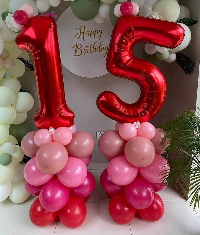 40 Inch Red 15 Number Balloons Giant 15 or 51 Balloons Red Birthday 15 Balloons - Image 3