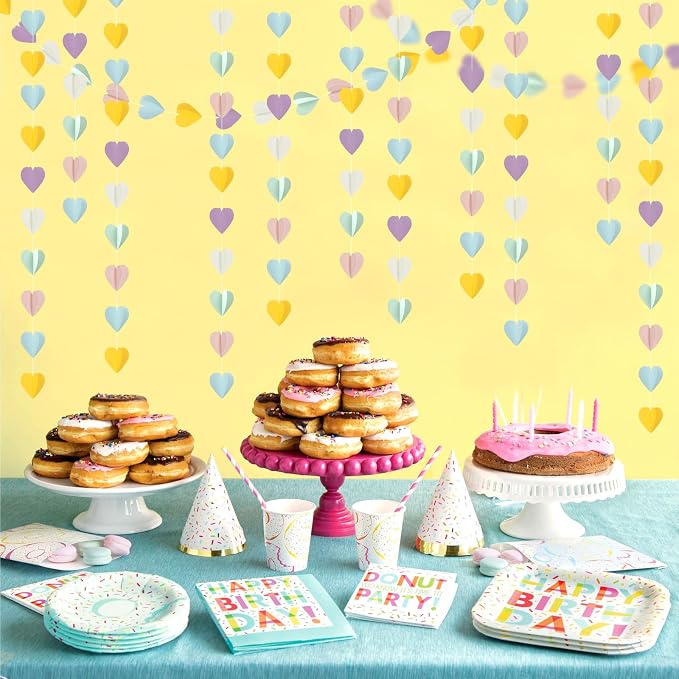Pastel-Rainbow Party-Decorations 3D Heart Garland - 39Ft Yellow Blue Pink - Image 6