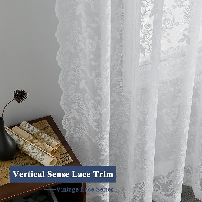 FINECITY White Floral Lace Curtains - Image 5
