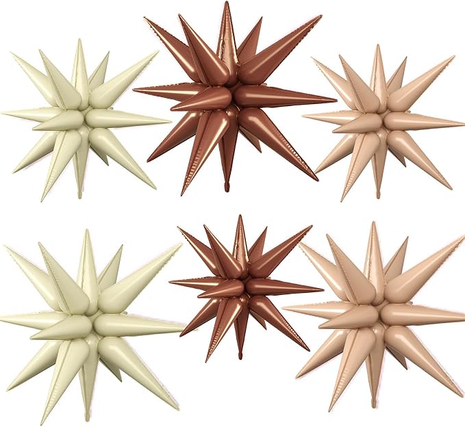 Brown White Star Balloons, 22/27 Inch Brown Nude Cream White Star Shaped by Paready