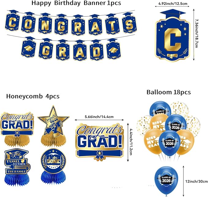 Graduation Decorations 2026 Blue Gold Themed Set - Image 5
