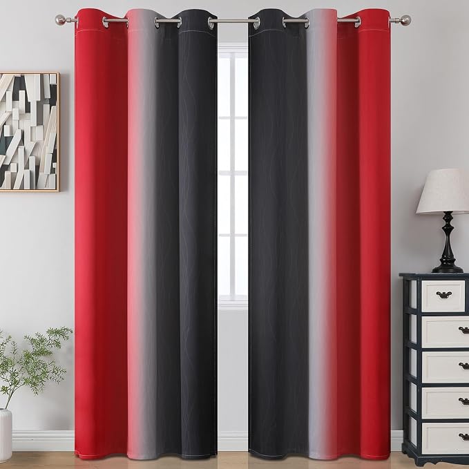 Black and Red Blackout Curtains, 100% Ombre Blackout Curtains - Image 2