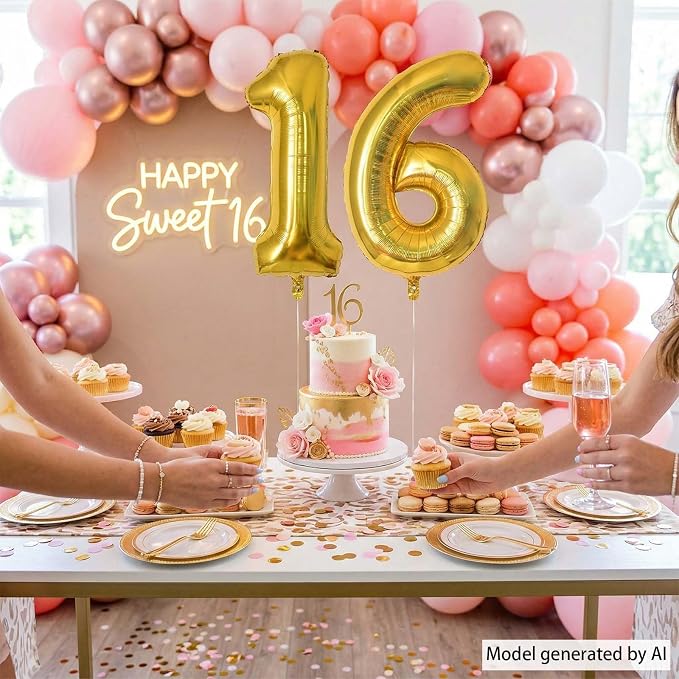 Gold Number 16 Balloon 40 Inch, Shiny Foil Decor - Image 7