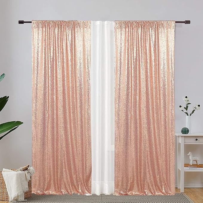 Eternal Beauty Rose Gold Sequin Backdrop Curtains, 4 Panels 2x8FT | 3mm Sparkle - Image 3