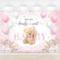 Pink Bear Baby Shower Backdrop 7x5 ft We Can Bearly Wait Banner by Lecheme