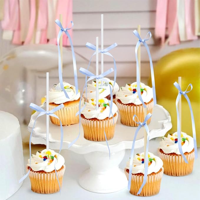 Ephlyn 30Pcs Bow Cupcake Toppers Valentine's Bowknot Ribbons Coquette Bow High - Image 7