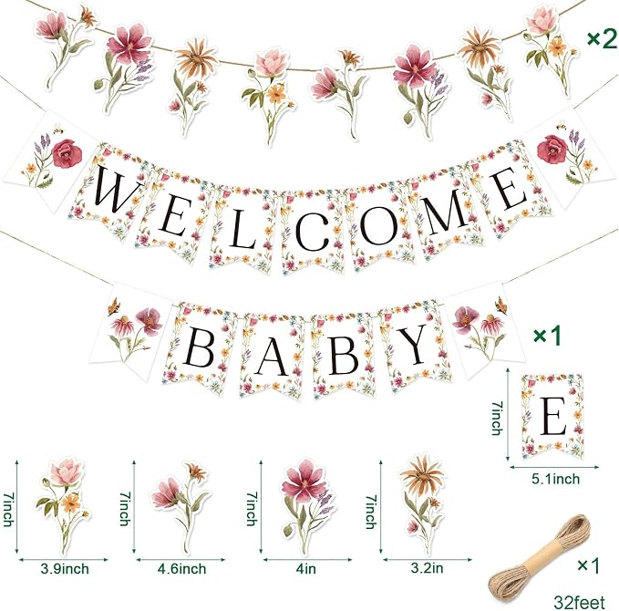 Wildflower Baby Shower Banner, Flower Birthday Party Decorations | Boho Garland - Image 2