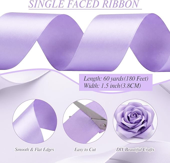 woric Lavender Satin Ribbon 1 1/2 Inch 50 Yards Light Purple Ribbon | Polyester - Image 2