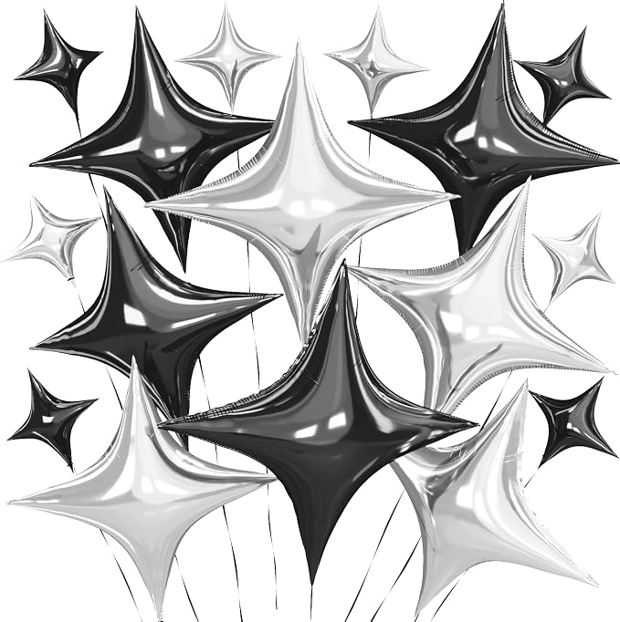 Black Silver Star Balloons, 26 Inch and 10 Inch Silver Stars Shaped Balloon by BIAPIAN