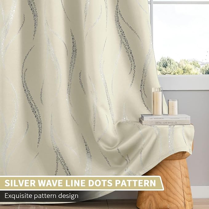 Yakamok Cream Light Blocking Curtains 72 Inches Long Silver Print Wide 62" | - Image 6