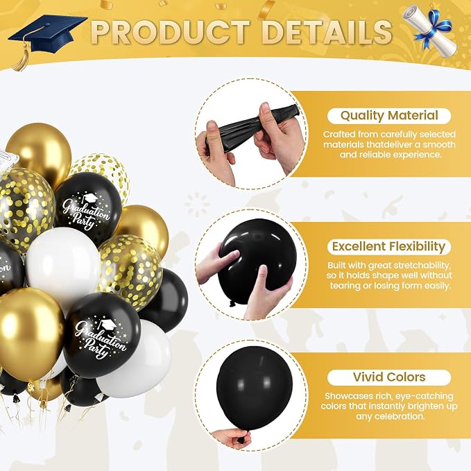 Black Gold Graduation Balloons, Certificate Foil Grad Printed Balloon - Image 3