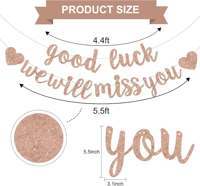BEISHIDA Rose Gold Good Luck We Will Miss You Banner Party Decor No DIY | - Image 2