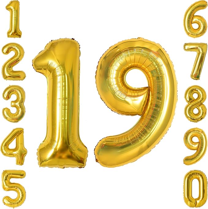 Gold Number 19 Balloon 40 Inch, Shiny Foil Decor by Unknown