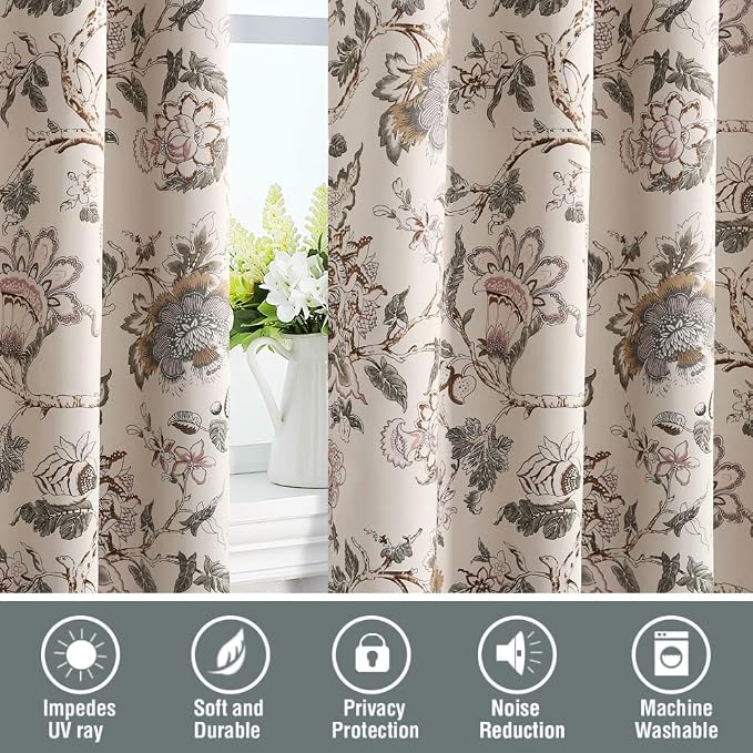 H.VERSAILTEX Blackout Curtains 96 Inch Length 2 Panels Set Floral Print Curtain - Image 7