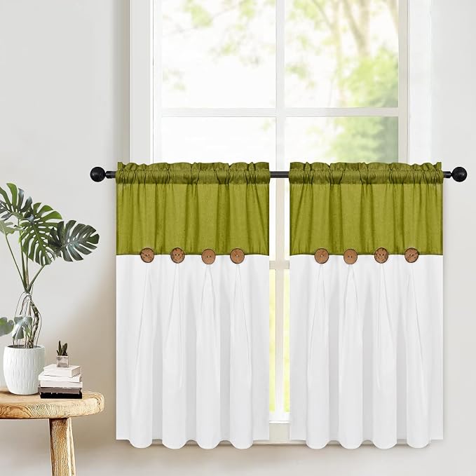 Farmhosue Kitchen Curtains 36 Inch Length, Rustic Cotton Linen Tier Curtains by FRAMICS