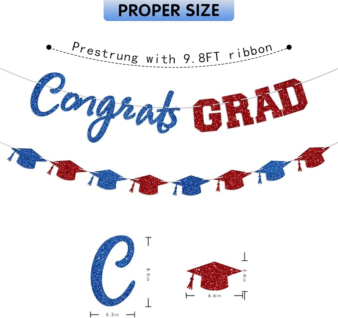 Prestrung Congrats Grad Banner Red and Blue Graduation Banner - Image 4