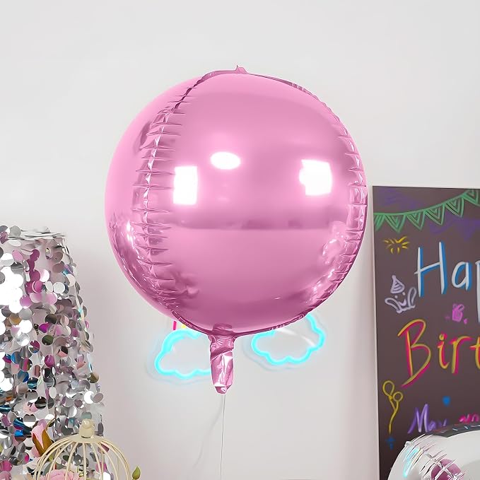 6Pcs Pink Silver Round Foil Balloons, 22inch 4D Metallic Silver Pink Balloons - Image 4