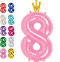Pink Crown Number 8 Balloon 40 inch, Big Pink 8th Birthday Party Decorations | by Upgesy