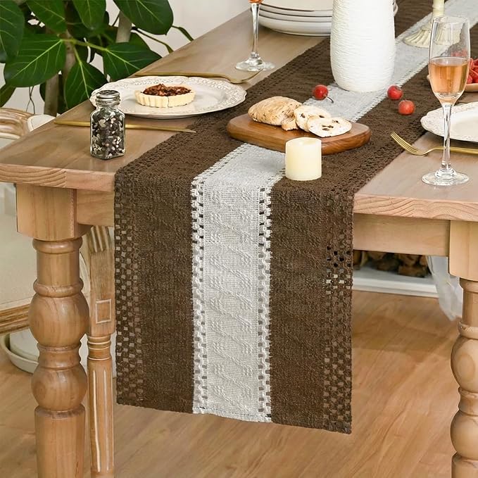 Artoid Mode Coffee Farmhouse Woven Table Runner 12x120 Inch | Seasonal Holiday - Image 3