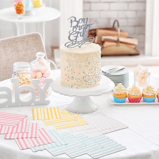 Tenceur 100 Pack Scalloped Pastel Napkins Mixed Stripe Ice Cream 5 x 5 Inch - Image 4