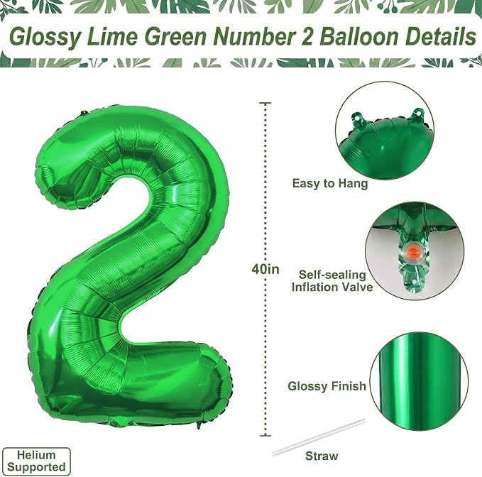Green Number 2 Balloon 40 Inch, Foil Numeral Double Joyful Green Parties | - Image 4