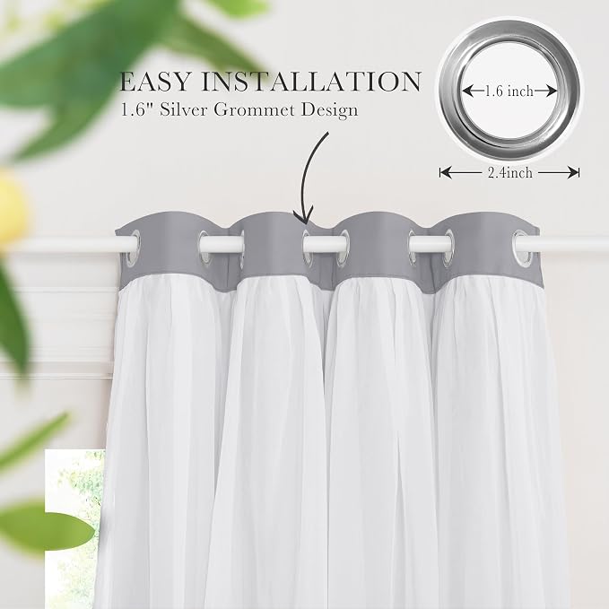 PONY DANCE Blackout Curtains Sheer Overlay, 2 Pieces | Decorative Window Drapes - Image 8