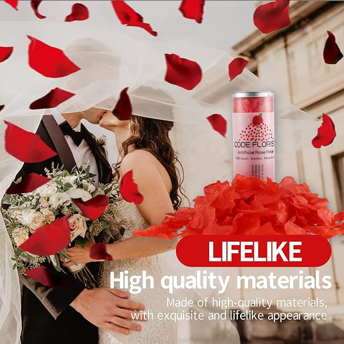 CODE FLORIST 1500 PCS Red Silk Rose Petals for Valentine's Day,Romantic Night,Wedding,Proposal Anniversary Flower Decorations(Separated,Scented)