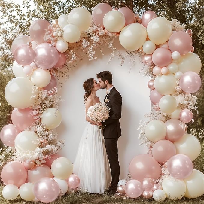 Boho Dusty Pink Balloons Garland Arch Kit, Double Stuffed White Pearl Balloon - Image 8