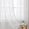 White Sheer Curtains Beige Coral Branch Embroidered 108 Inches | Light by VISIONTEX