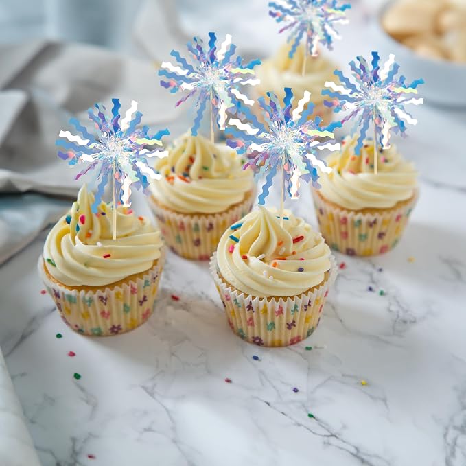 Gyufise 30Pcs Foil Firework Cupcake Toppers Happy Birthday Cake Toppers Tinsel - Image 5