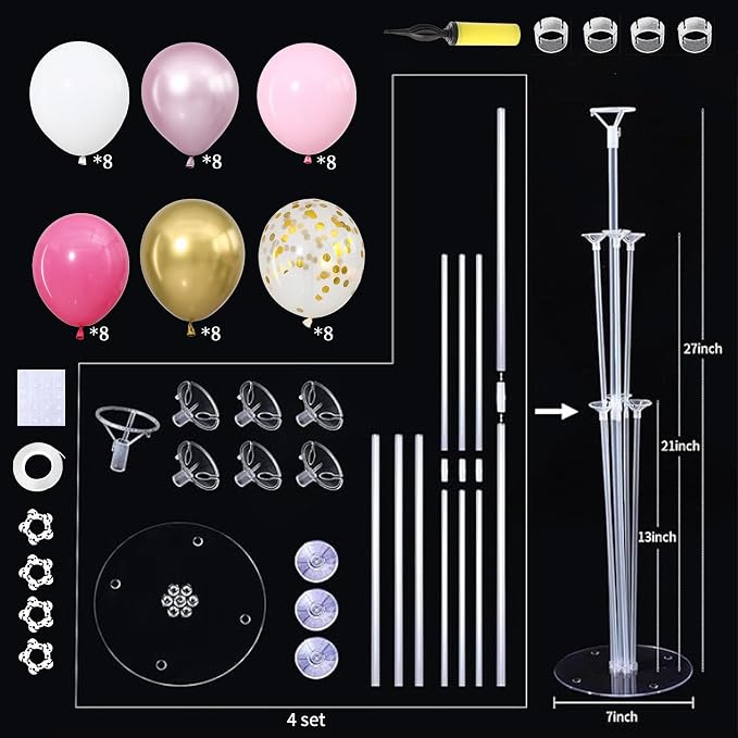 Pink White and Gold Balloons Table Centerpieces Stand Kit 4 Sets - Image 2