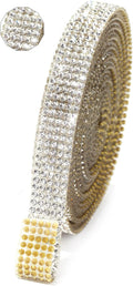 Rhinestone Ribbon 3 Yards Self Adhesive Rhinestone Strips Diamond Ribbon Sticker Crystal Roll Glitter Bling 2mm Rhinestones Tape for Crafting DIY Art Decoration (Silver,0.4 Inch)