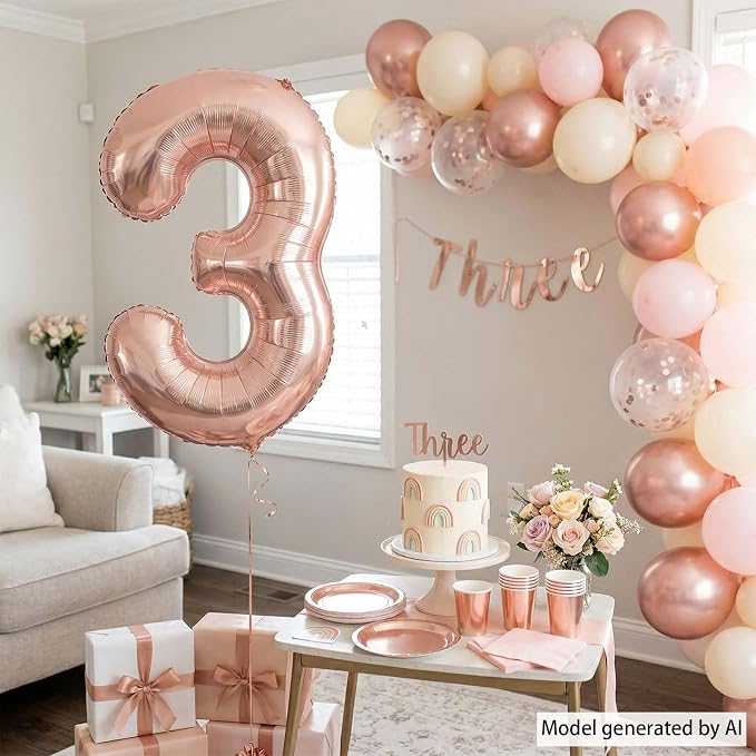 Rose Gold Number 3 Balloon 40 Inch, Blush Foil - Image 7