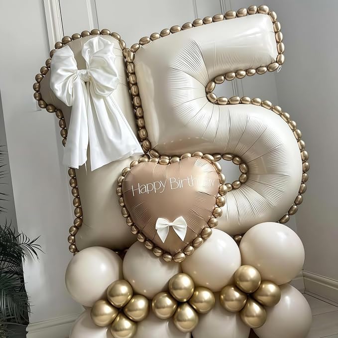 Cream 10 Balloon Number 40 Inch Cream Number 10 Balloon Helium Mylar Balloons - Image 3