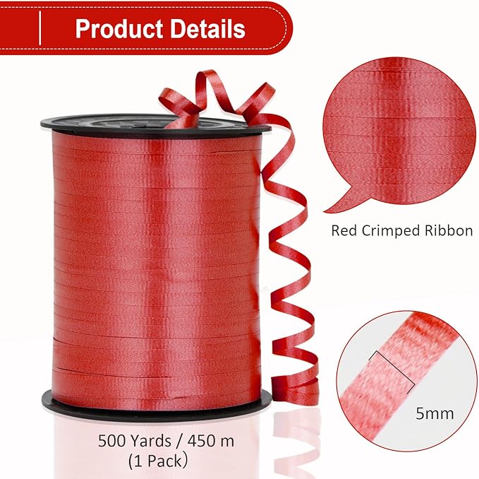 Red Ribbon, 500 Yard Crimped Dark Red Curly Ribbon - Image 5