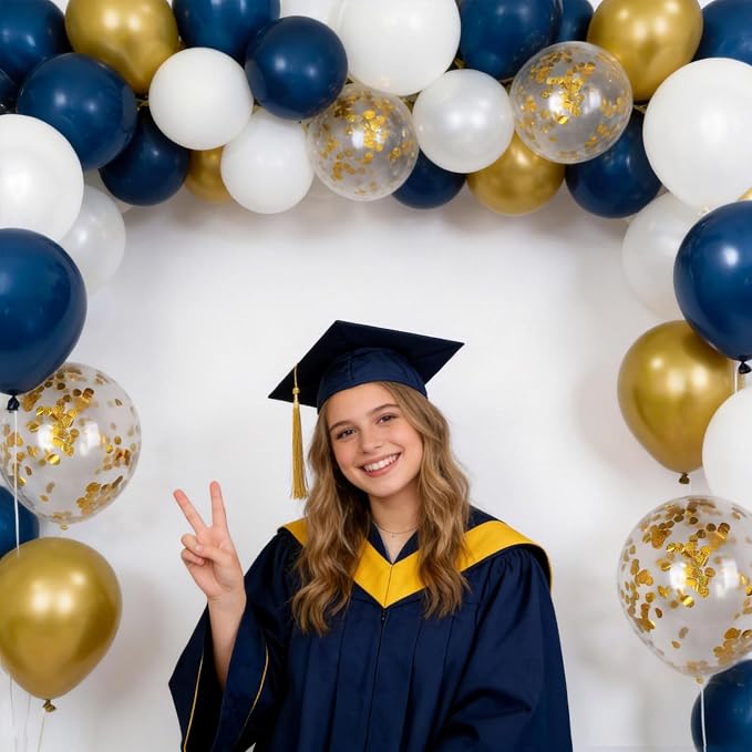 75pcs Navy Blue Gold Confetti Balloons, Dark Blue Pearl White Metallic Gold - Image 2