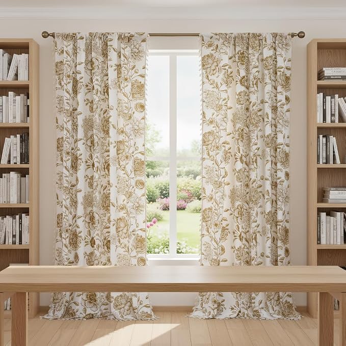 Vintage Tan Floral Curtains - Image 7