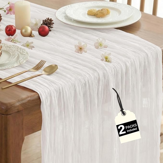 IVAPUPU 2 Pcs Cheesecloth Table Runner - 10ft Ivory White Summer Boho Gauze by IVAPUPU