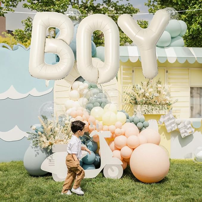 40 Inch Beige BOY Balloons, Large Cream White Sand BOY Balloon Letters - Image 4