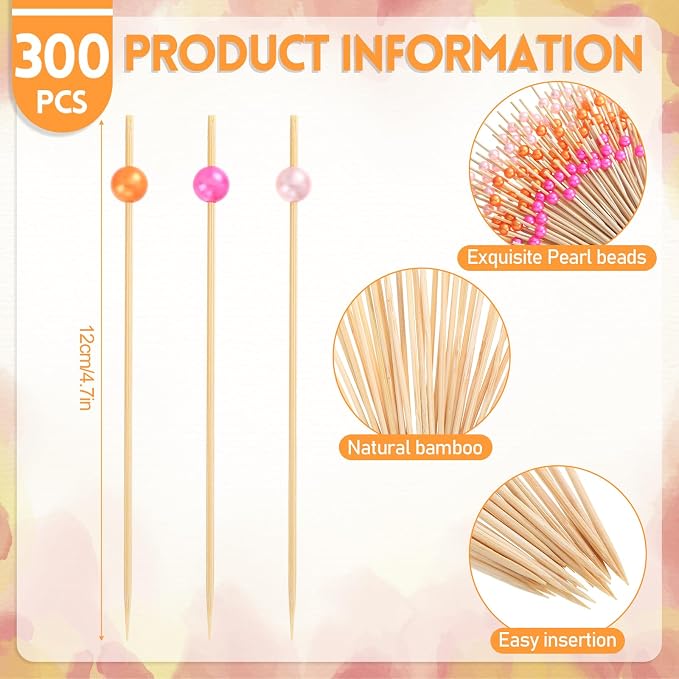 Reallnaive 300 Pcs Cocktail Pick Pearl Fancy Toothpick - Image 2