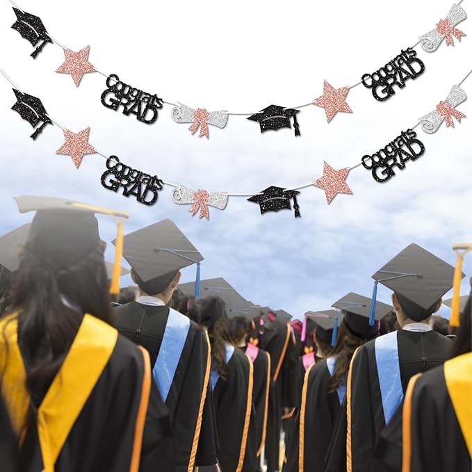 Black and Rose Gold Congrats Grad Banner Graduation Decorations Class of 2026 - Image 5