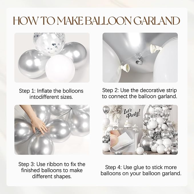 132pcs Silver and White Balloon Arch Kit Different Sizes of 18 12 10 Inch | - Image 3