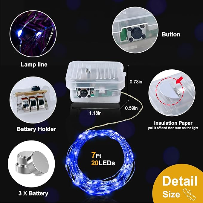 pozzolanas 8 Pack Blue Battery Operated String Lights - 7ft Waterproof Fairy Lights with 20 LEDs for Home, Mason Jar, Party, Wedding, Halloween, Christmas Decorations