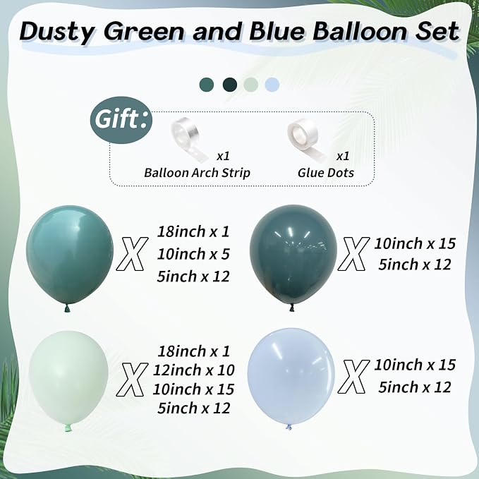 Dusty Slate Blue and Green Garland Balloon Arch Kit - Image 2